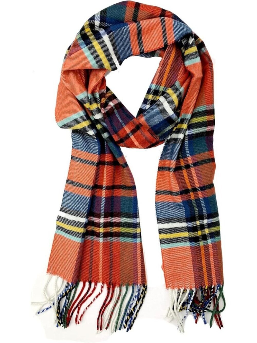 Unisex Orange Tartan Plaid Plum Feather Super Soft Luxurious Cashmere Scarf